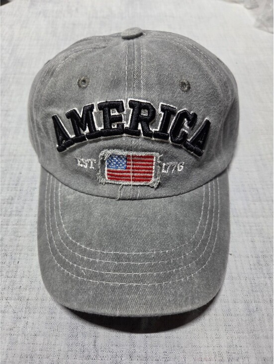 Other - Vintage Style Gray Baseball Cap with America Embroidery and Flag Patch